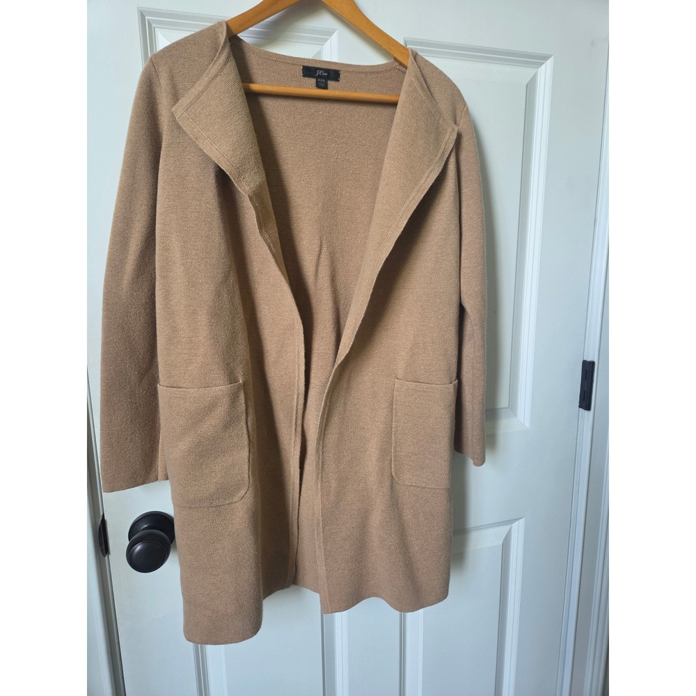 J.Crew Women Camel Tan Merino Wool Blend Open Front Pocket Cardigan XXS